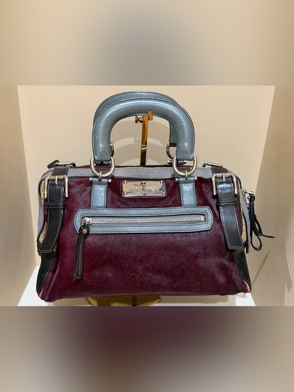 Dolce & Gabbana Burgundy Pony hair & Snakeskin with Grey Leather SUPER RARE
